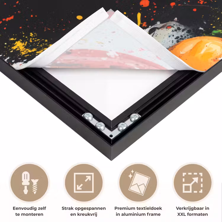 Fastfood - Graffiti - Hamburger - Eten - Modern Textielframe zwart klein -USP_feed_closeupNL