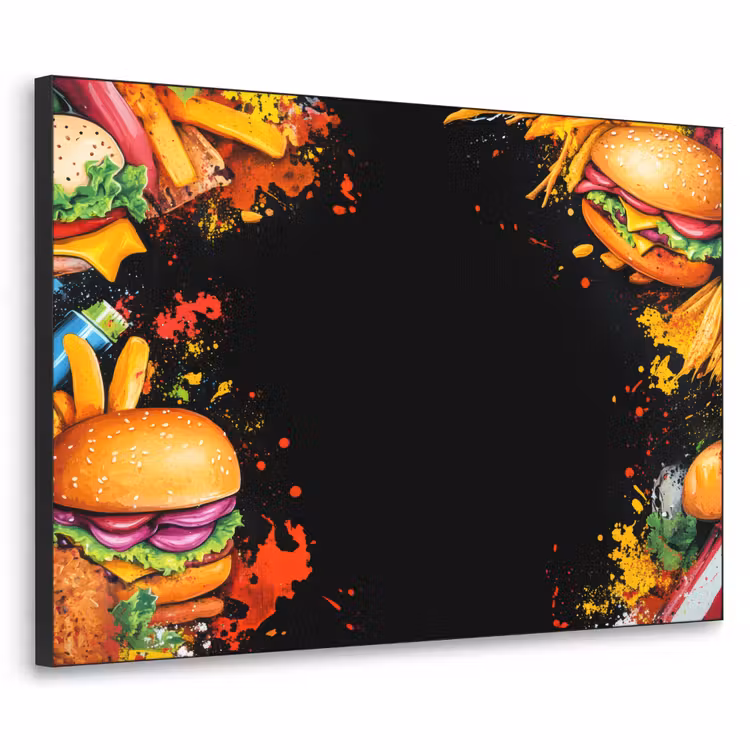 Fastfood - Graffiti - Hamburger - Eten - Modern Textielframe zwart klein -3d