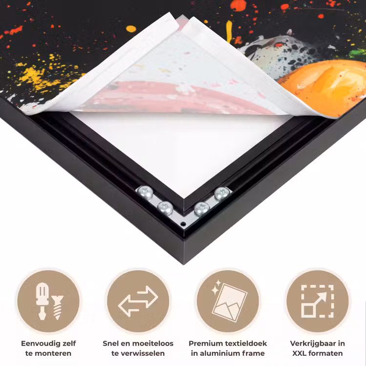 Fastfood - Graffiti - Hamburger - Eten - Modern Textielframe zwart klein -USP_closeupNL
