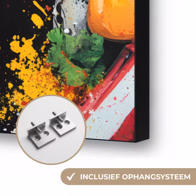 Fastfood - Graffiti - Hamburger - Eten - Modern Textielframe zwart klein -USP_ophangsysteemNL