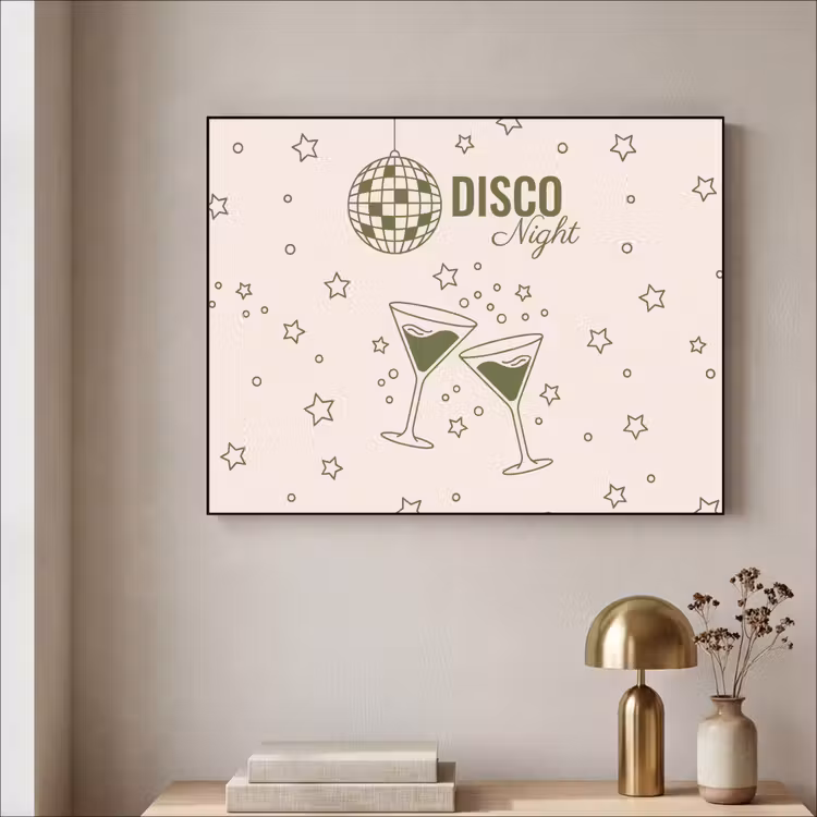 Feest - Disco - Drank - Illustratie - Groen Textielframe zwart klein -sfeer2