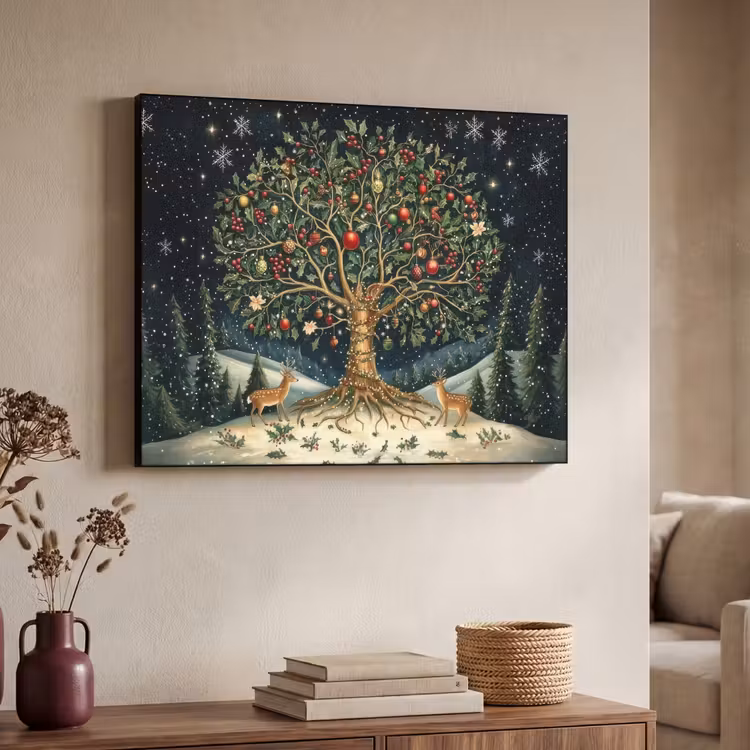 Feestboom - Winterhemel - Kleurrijk Textielframe zwart klein -sfeer3