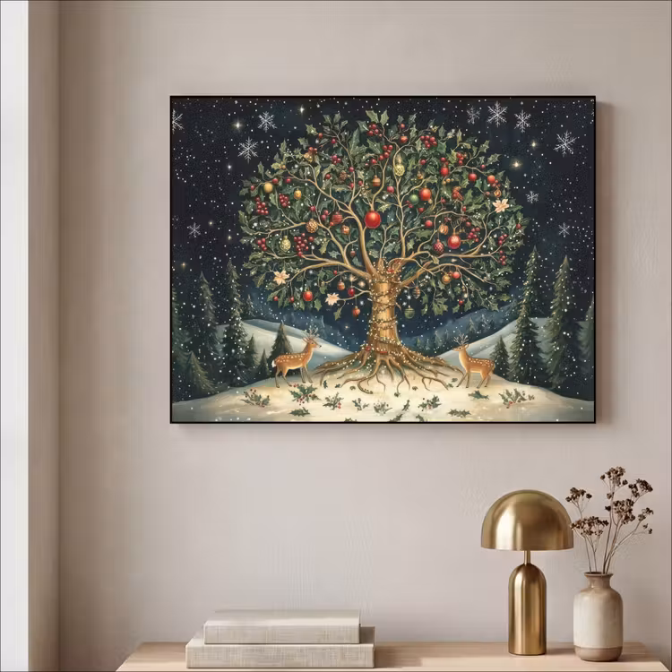 Feestboom - Winterhemel - Kleurrijk Textielframe zwart klein -sfeer2