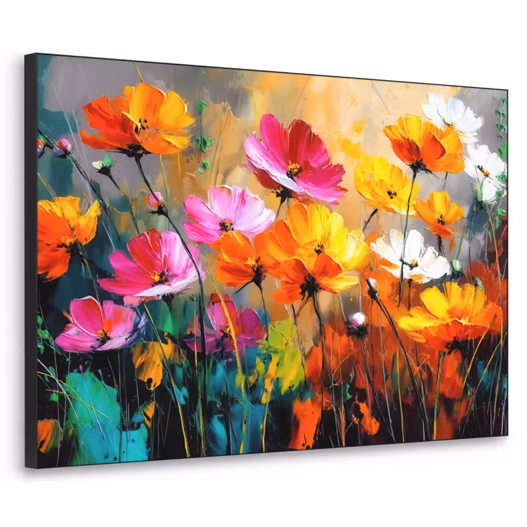 Felgekleurd - Bloemblaadjes - Abstract Textielframe - compleet frame klein -3d