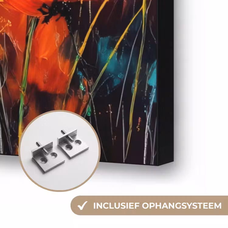 Felgekleurd - Bloemblaadjes - Abstract Textielframe zwart klein -USP_ophangsysteemNL