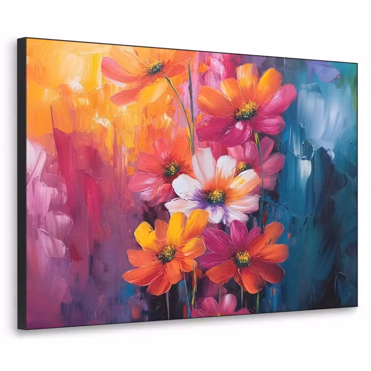 Felle bloemen - Dynamisch - Levendig Textielframe zwart klein -3d