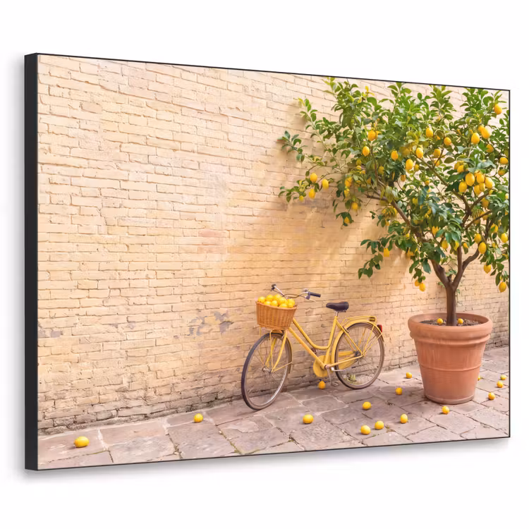 Fiets - Mand - Eten - Geel - Zomer Textielframe zwart klein -3d