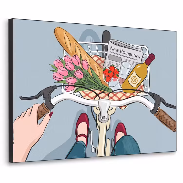 Fiets - Picknick - Zomer - Illustratie Textielframe zwart klein -3d