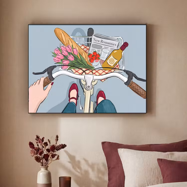 Fiets - Picknick - Zomer - Illustratie Textielframe zwart klein -sfeer1