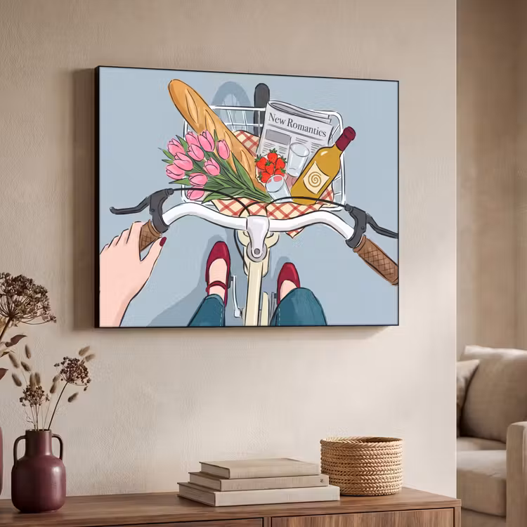 Fiets - Picknick - Zomer - Illustratie Textielframe zwart klein -sfeer3