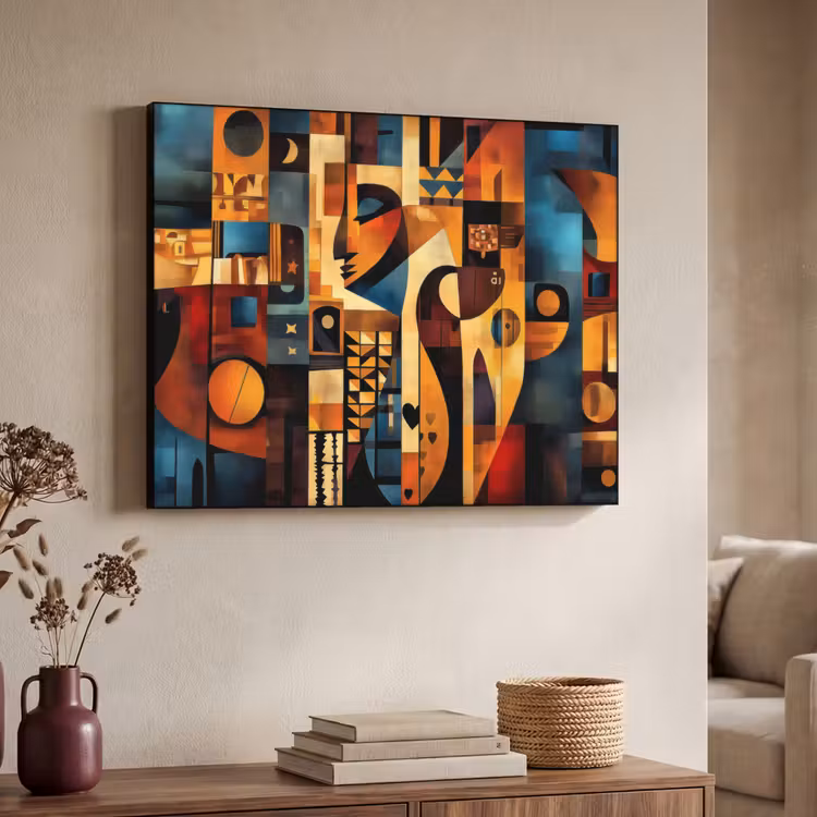 Figuren - Abstract - Symbolen Textielframe zwart klein -sfeer3
