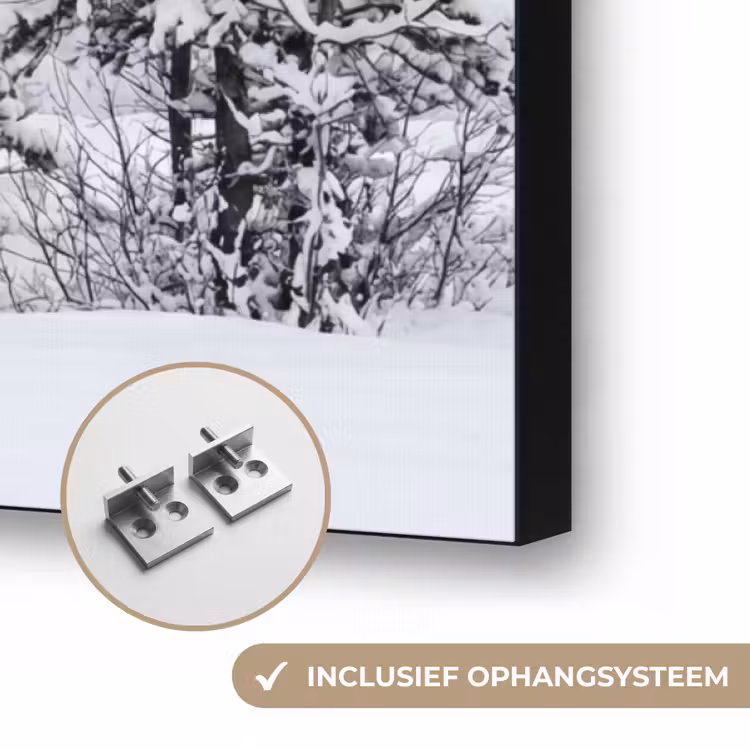 Fijnsparren - Sneeuw - Winter - Landschap - Stilte Textielframe zwart klein -USP_ophangsysteemNL
