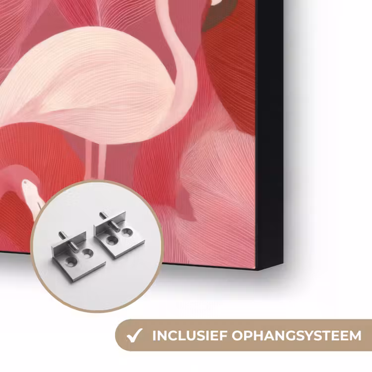 Flamingo - Botanisch - Elegant - Roze - Rood Textielframe zwart klein 947 -USP_ophangsysteemNL
