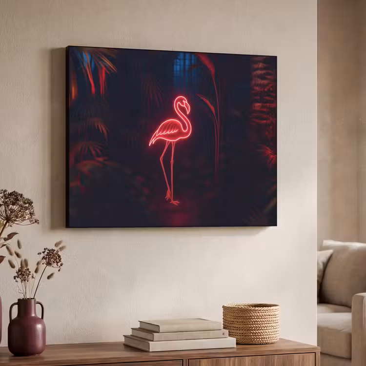 Flamingo - Roze - Neon - Licht Textielframe - compleet frame klein -sfeer3
