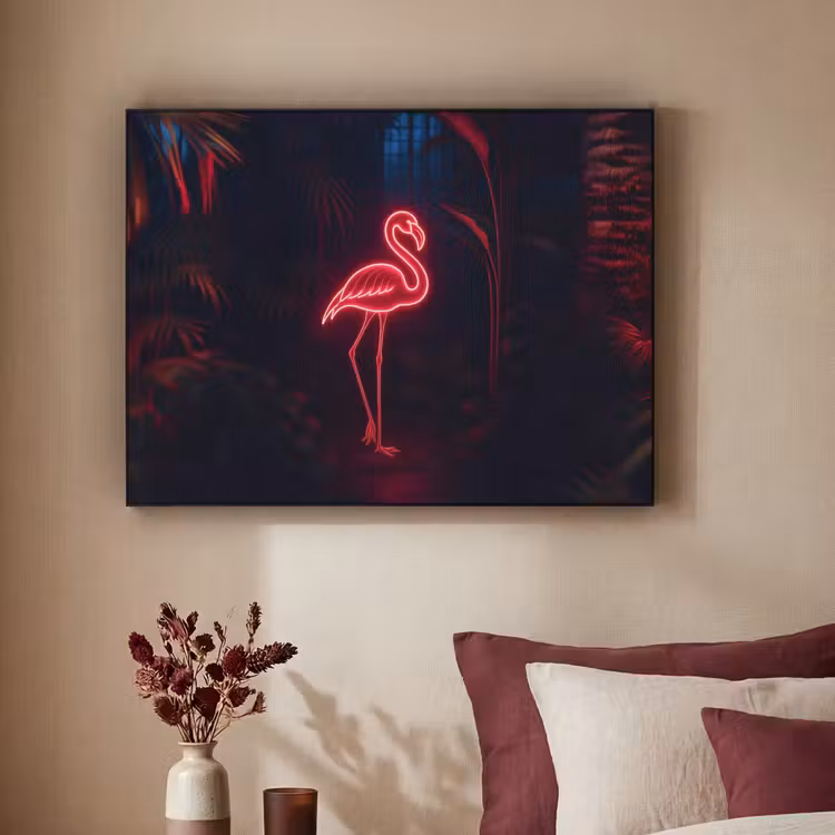 Flamingo - Roze - Neon - Licht Textielframe - compleet frame klein -sfeer1