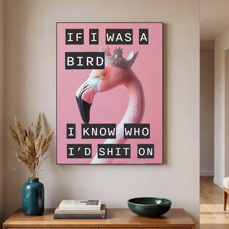 Flamingo - Roze - Vogel - Decoratie Textielframe zwart klein -sfeer1