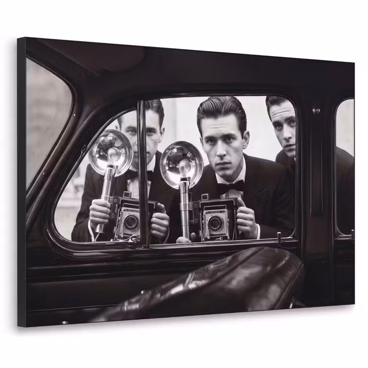 Fotograaf - Camera - Vintage - Journalistiek - Zwart-wit Textielframe zwart klein -3d