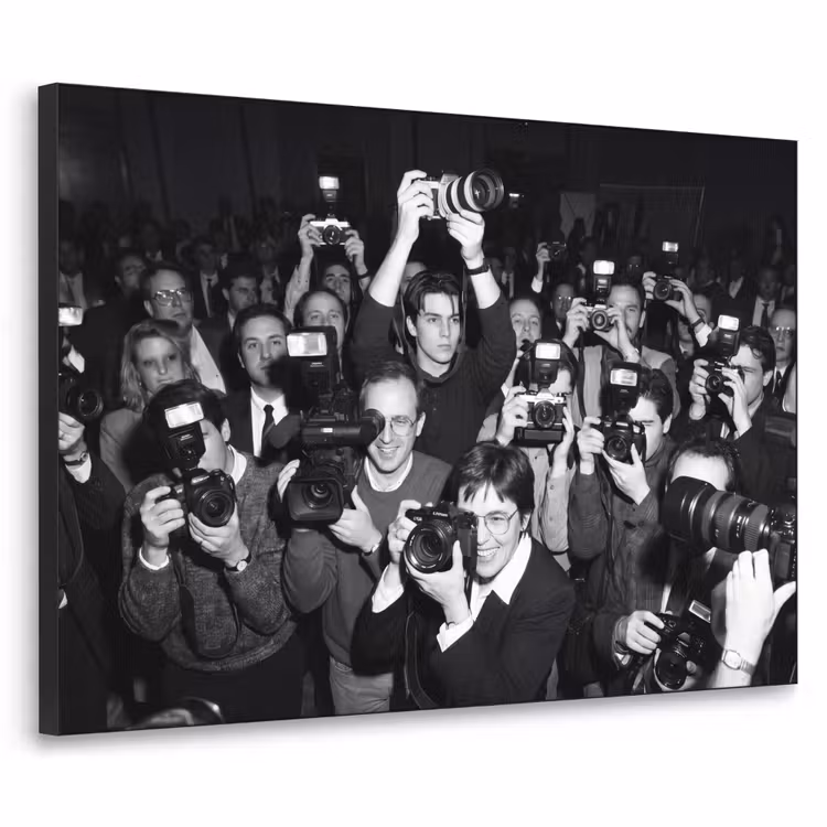 Fotografen - Menigte - Flitsers - Journalistiek Textielframe zwart klein -3d