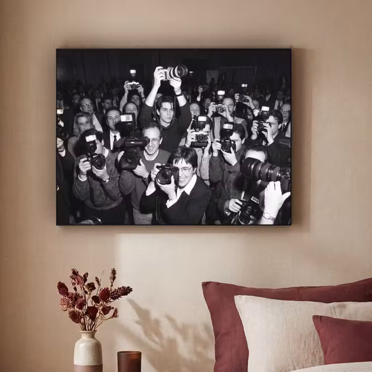 Fotografen - Menigte - Flitsers - Journalistiek Textielframe zwart klein -sfeer1