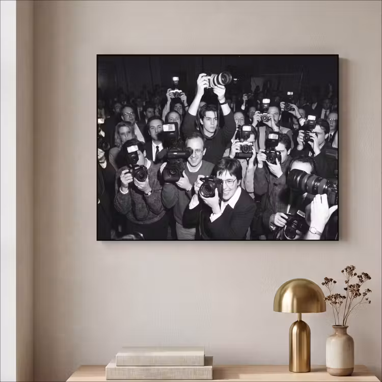 Fotografen - Menigte - Flitsers - Journalistiek Textielframe zwart klein -sfeer2