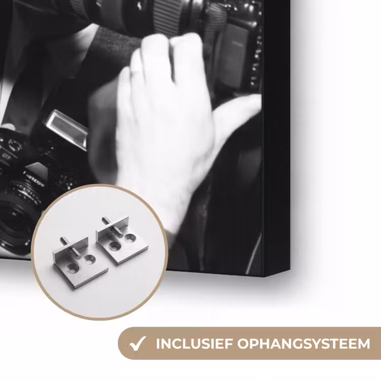 Fotografen - Menigte - Flitsers - Journalistiek Textielframe zwart klein -USP_ophangsysteemNL