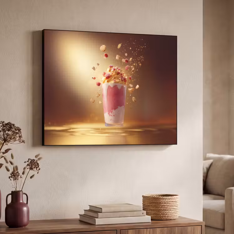 Framboos - Smoothie - Drinken - Roze Textielframe zwart klein -sfeer3