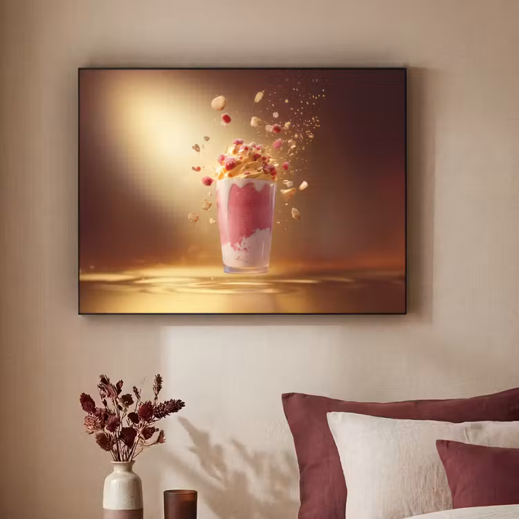 Framboos - Smoothie - Drinken - Roze Textielframe zwart klein -sfeer1