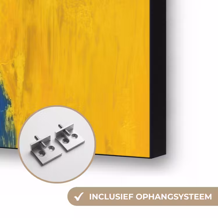 Frida Kahlo - Vrouw - Geel - Blauw - Bloemen Textielframe zwart klein -USP_ophangsysteemNL