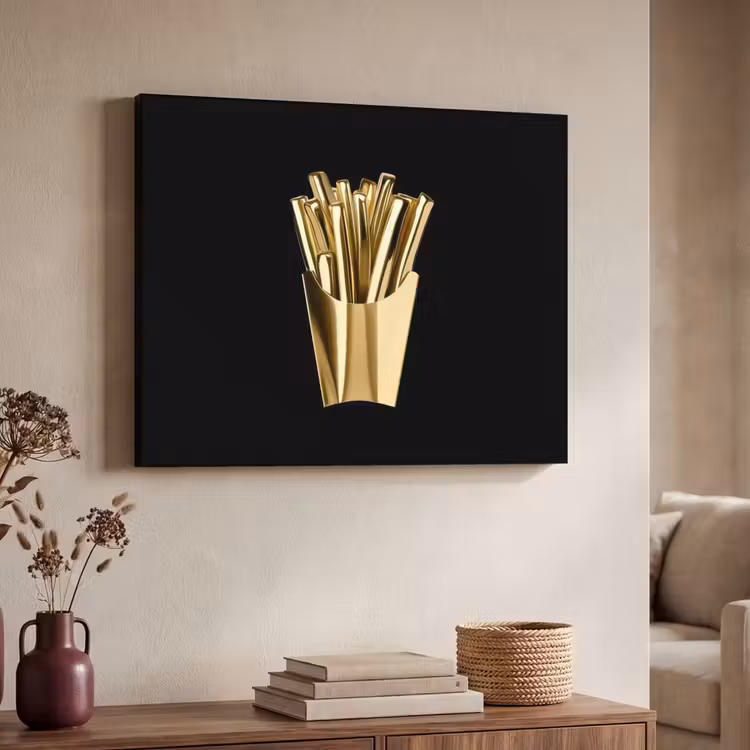 Friet - Goud - Chrome - Eten Textielframe zwart klein -sfeer3