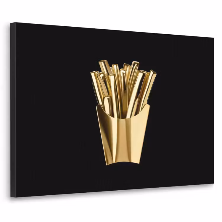 Friet - Goud - Chrome - Eten Textielframe zwart klein -3d