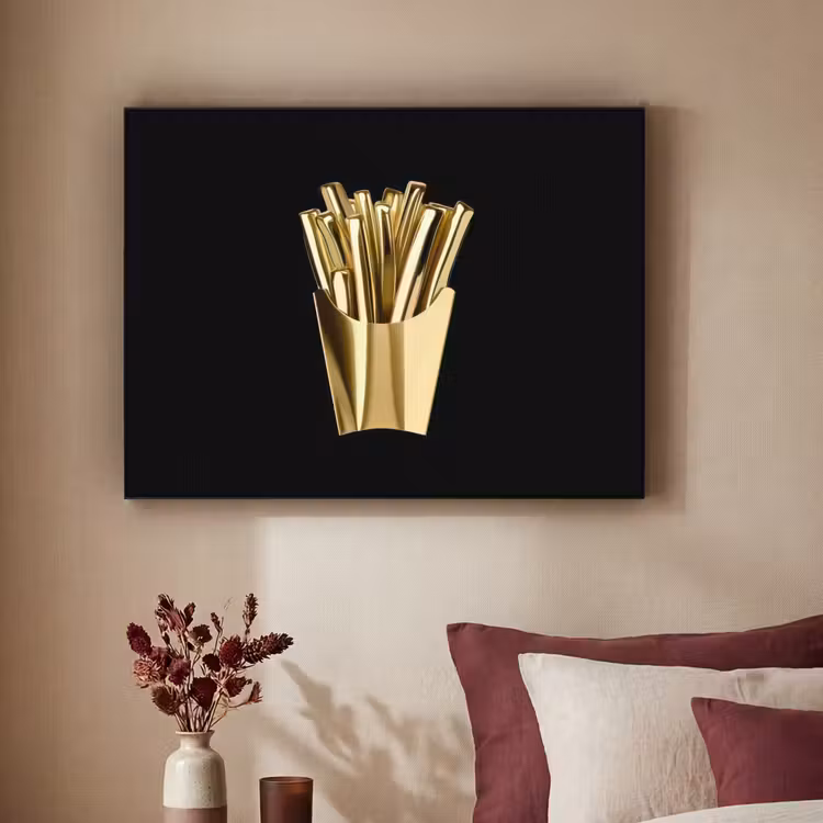 Friet - Goud - Chrome - Eten Textielframe zwart klein -sfeer1