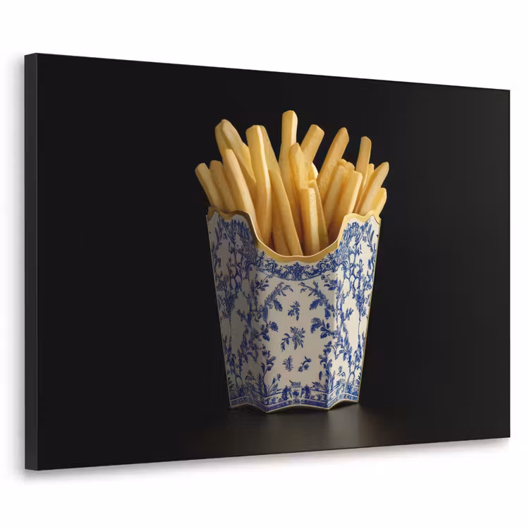 Friet - Porselein - Delfts blauw - Eten Textielframe - compleet frame klein -3d