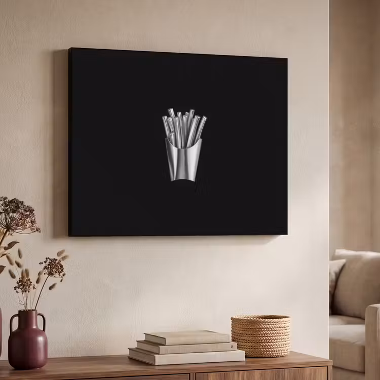Frietjes - Futuristisch - Zilver Textielframe zwart klein -sfeer3