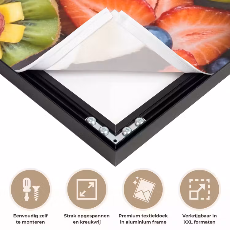 Fruit - Arrangement - Gezond - Kleurrijk - Eten Textielframe zwart klein -USP_feed_closeupNL