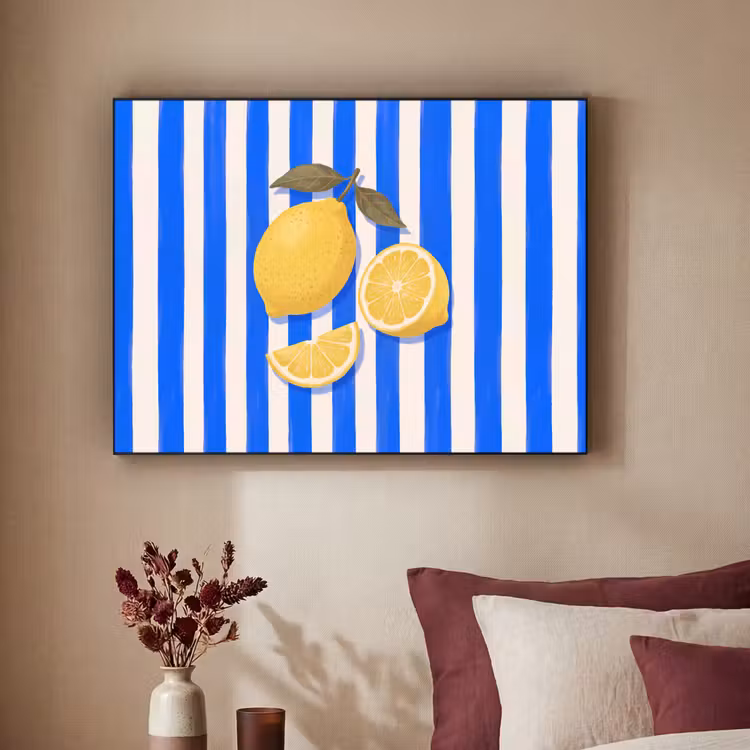 Fruit - Citroen - Zomer - Geel - Blauw Textielframe zwart klein -sfeer1