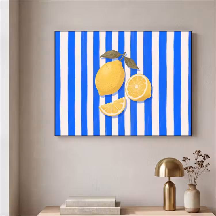 Fruit - Citroen - Zomer - Geel - Blauw Textielframe zwart klein -sfeer2