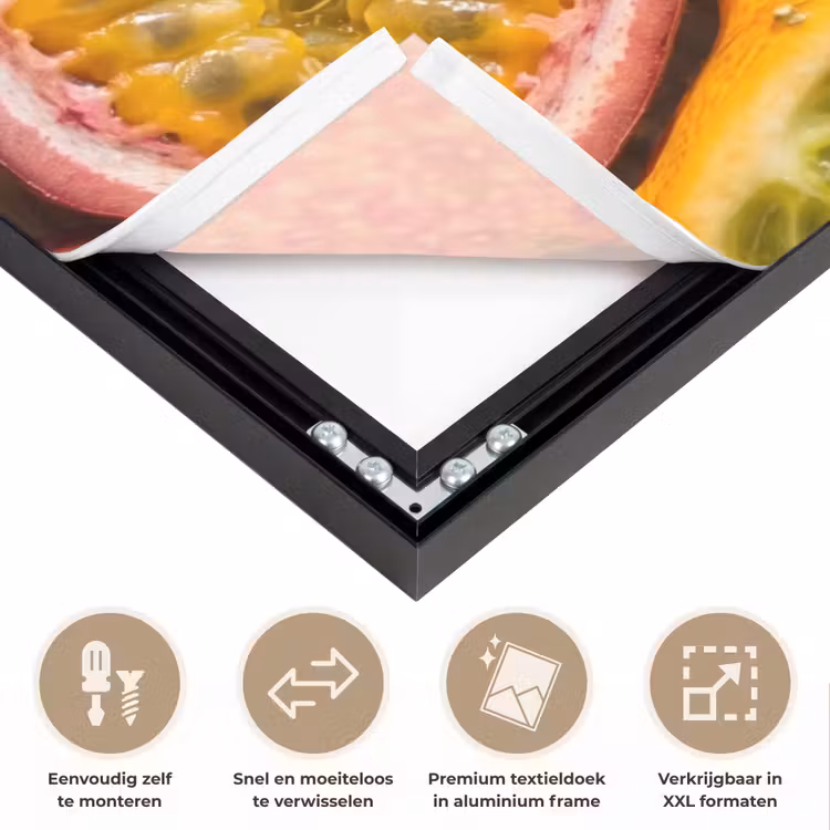 Fruit - Geopend - Tropisch - Eten - Kleurrijk Textielframe zwart klein -USP_closeupNL