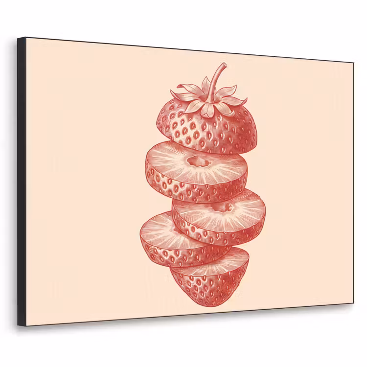 Fruit - Gesneden - Illustratie - Rood - Vintage Textielframe zwart klein -3d