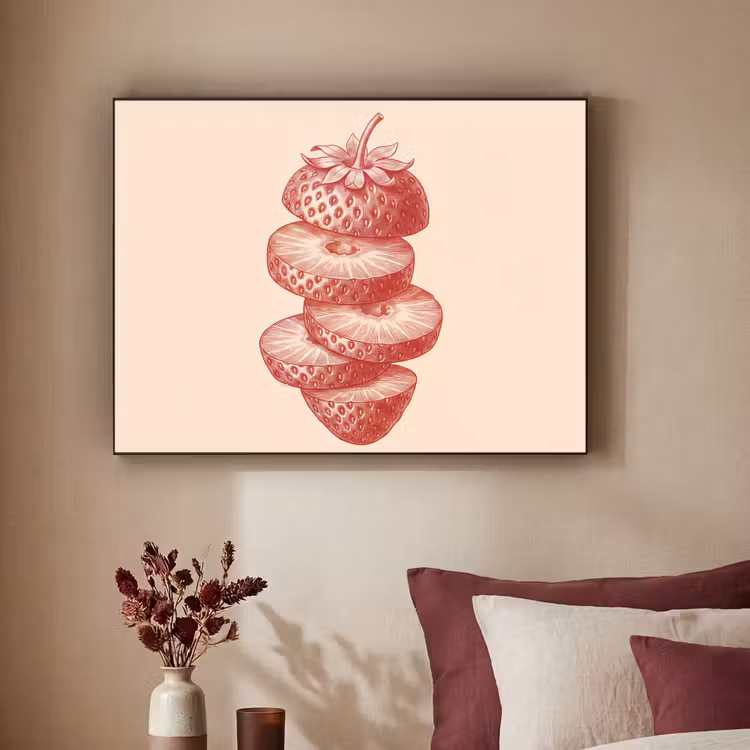 Fruit - Gesneden - Illustratie - Rood - Vintage Textielframe zwart klein -sfeer1