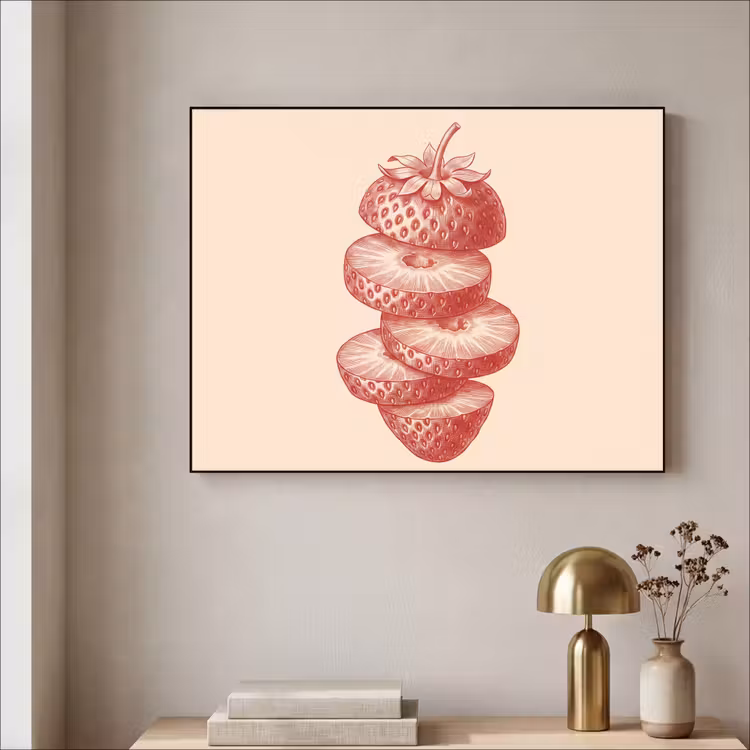 Fruit - Gesneden - Illustratie - Rood - Vintage Textielframe zwart klein -sfeer2