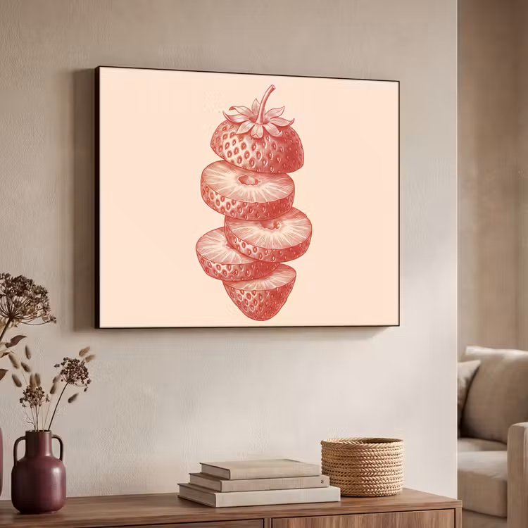 Fruit - Gesneden - Illustratie - Rood - Vintage Textielframe zwart klein -sfeer3