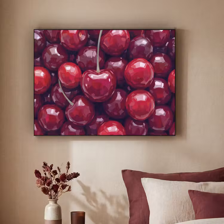 Fruit - Kersen - Eten - Modern - Rood Textielframe zwart klein -sfeer1