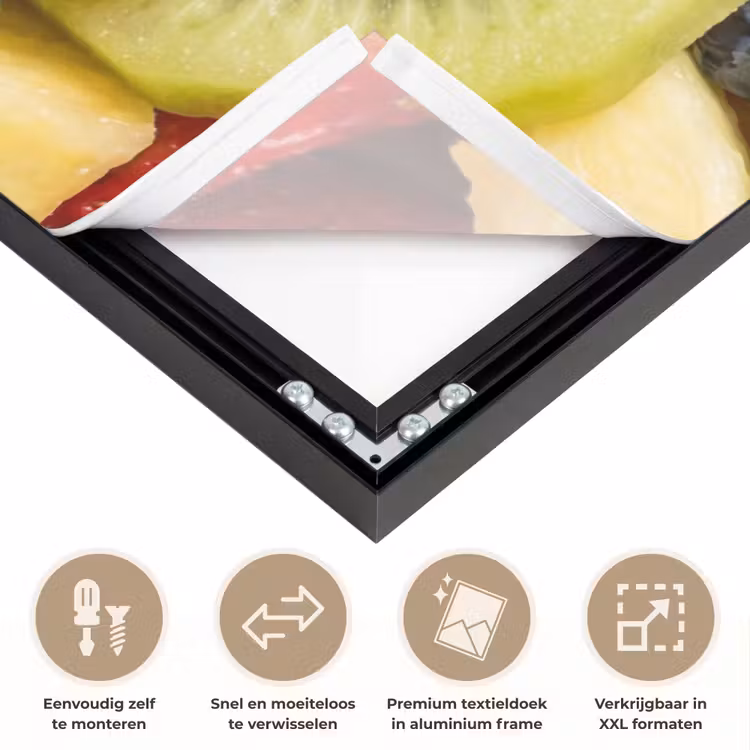 Fruit - Plakjes - Eten - Kleurrijk Textielframe zwart klein -USP_closeupNL