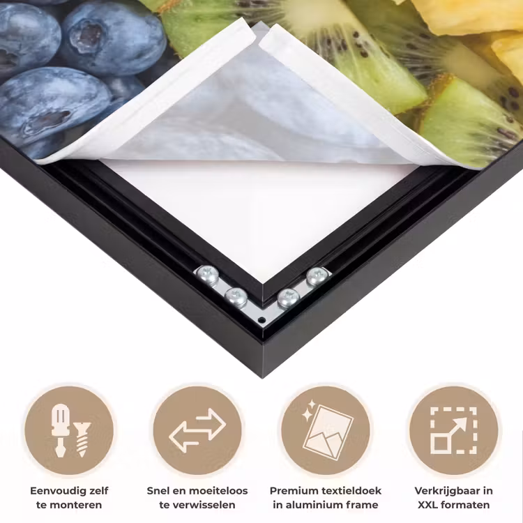 Fruit - Regenboog - Gezond - Kleurrijk Textielframe zwart klein -USP_closeupNL