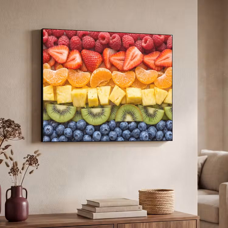 Fruit - Regenboog - Gezond - Kleurrijk Textielframe zwart klein -sfeer3