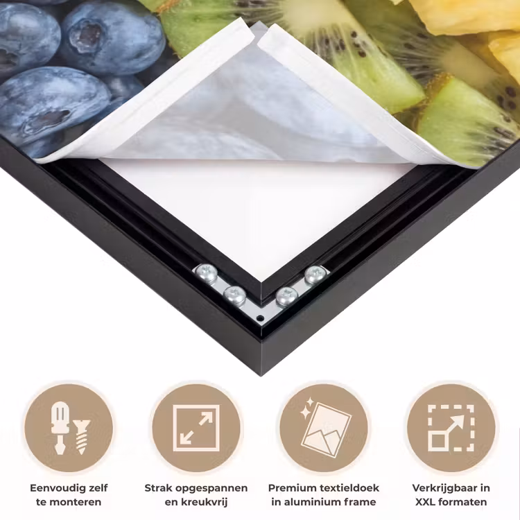 Fruit - Regenboog - Gezond - Kleurrijk Textielframe zwart klein -USP_feed_closeupNL
