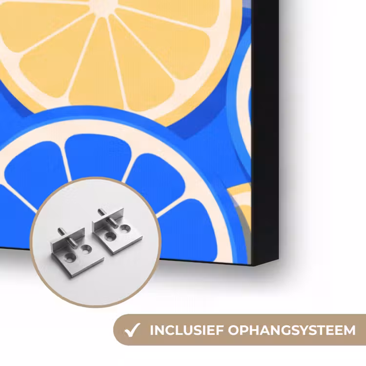 Fruit - Schijven - Patroon - Modern - Blauw - Geel Textielframe zwart klein -USP_ophangsysteemNL