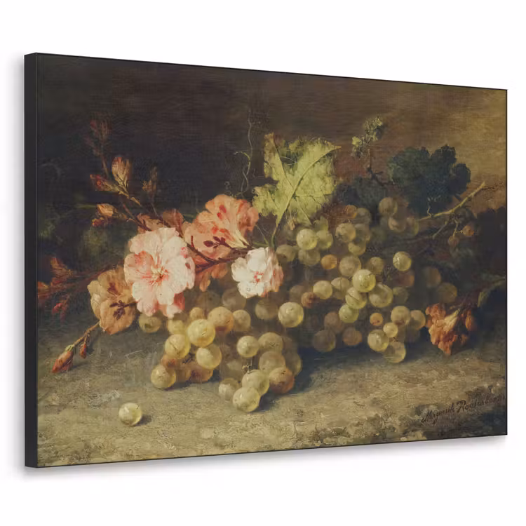 Fruit - Stilleven met druiven - Oude meesters Textielframe zwart klein -3d