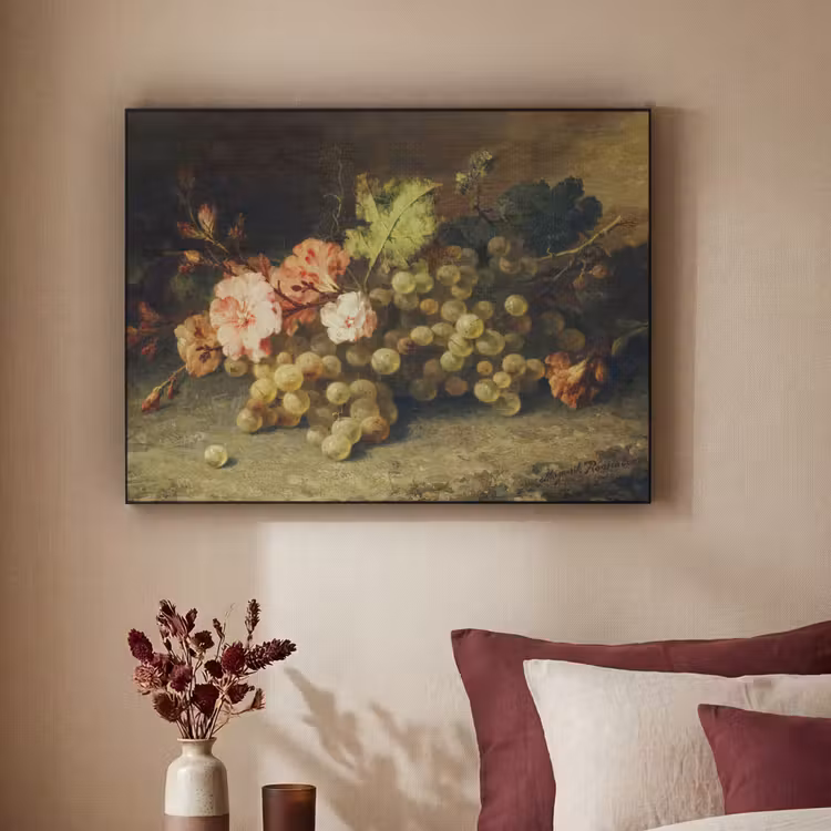 Fruit - Stilleven met druiven - Oude meesters Textielframe zwart klein -sfeer1