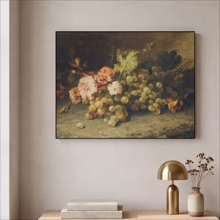 Fruit - Stilleven met druiven - Oude meesters Textielframe zwart klein -sfeer2